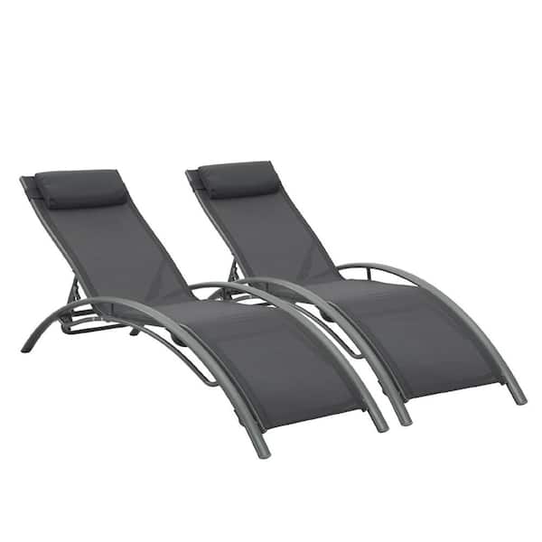 TIRAMISUBEST Gray Frame 2-Piece Aluminum Outdoor Reclining Chaise Lounge in Gray