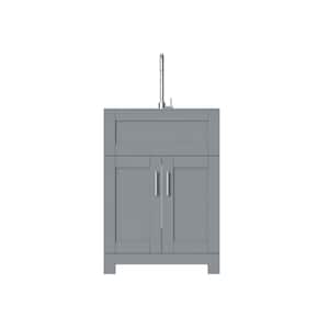 24 in. MDF Paint Free Drop-in Stainless Steel Laundry Sink with Cabinet, Gray