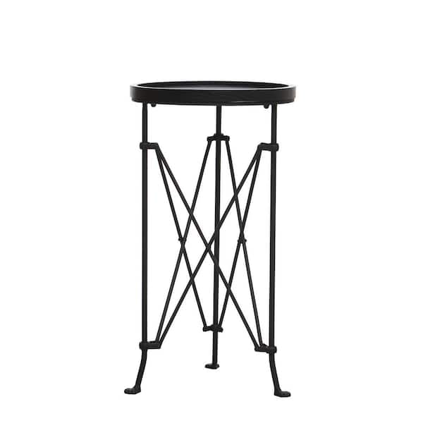 Storied Home 14 in. Black Finish Round Fir Wood Coffee Table with Metal Base