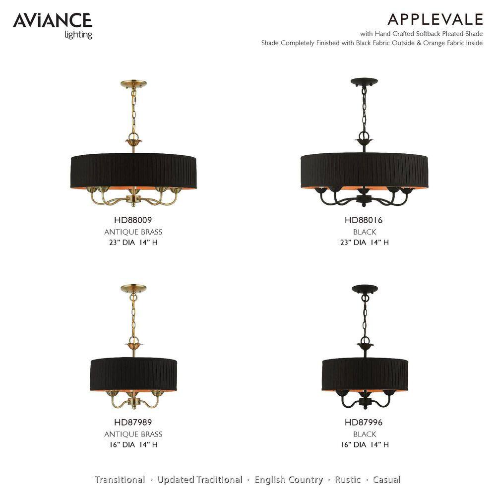 Antique Brass Transitional 3-Light Drum Pendant with Pleated Shade