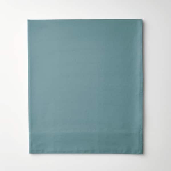 The Company Store Company Cotton Blue Smoke Solid 300-Thread Count Cotton Percale King Deep Pocket Flat Sheet