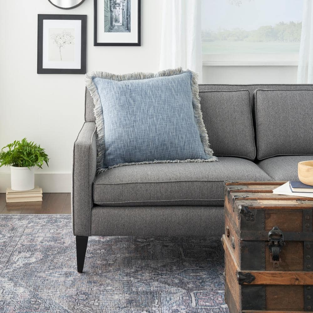 Ocean Blue Cotton Stonewash 22" Square Throw Pillow
