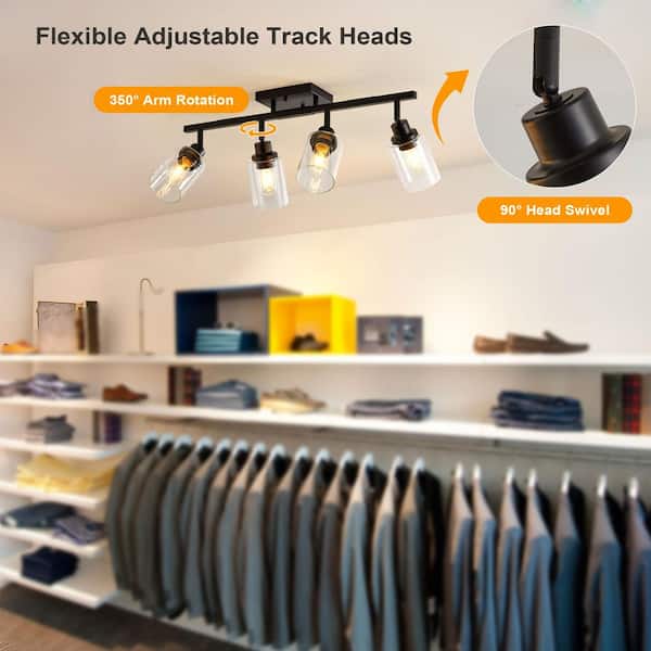 Genoci 4-Light 2 ft. Hard Wired Black Dimmable Adjustable Track