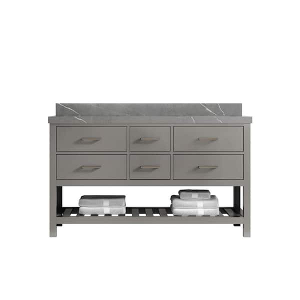 Willow Collections Parker 60 in. W x 22 in. D x 36 in. H Double Sink Bath Vanity in Elephant Gray with 2 in. Piatra Quartz Top