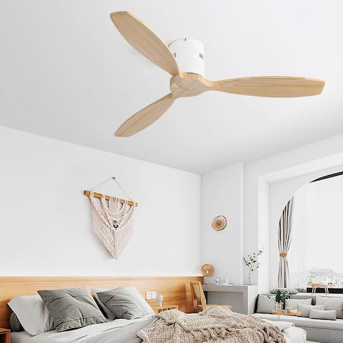 52 in. Indoor Matte White Natural Ceiling Fan without Light, with Remote Control and Reversible Motor for Living Room Keazile Ceiling Fans Without Lights