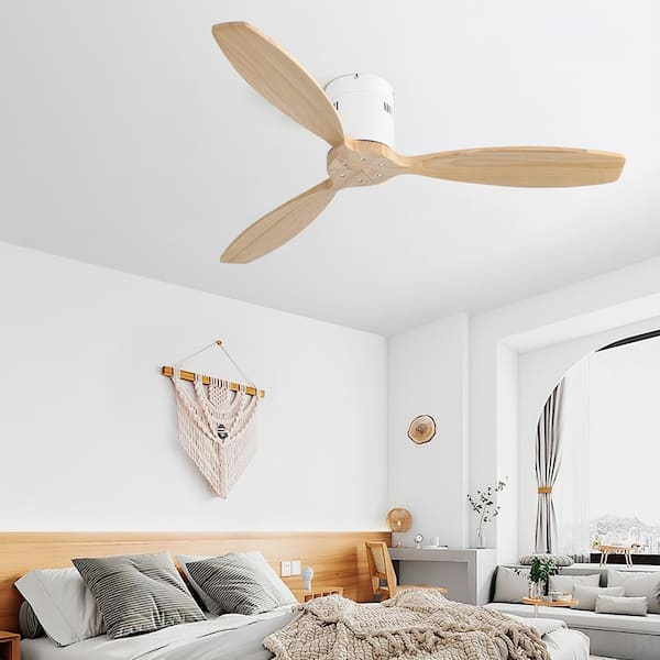 52 in. Indoor Matte White Natural Ceiling Fan without Light, with Remote Control and Reversible Motor for Living Room