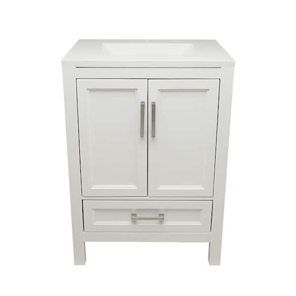 Nevado 25 in. W x 19 in. D x 36 in. H Bath Vanity in White with White Cultured Marble Top Single Hole