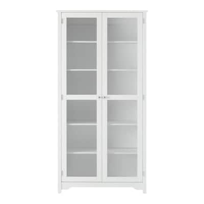 Bradstone 72.2 in. White Bookcase with Glass Doors