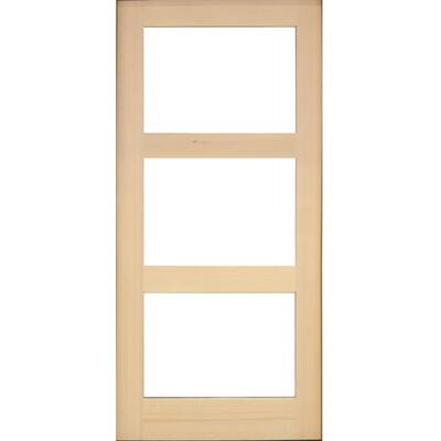 36 in. x 80 in. Contemporary Hemlock 3-Lite Clear Glass Unfinished Wood Front Door Slab