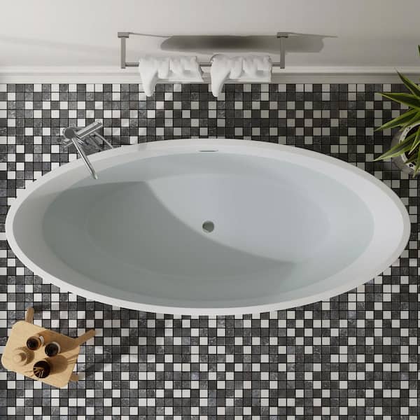 67 in. Acrylic Flatbottom Hourglass Freestanding Soaking Bathtub in White with Brushed Nickel Overflow and Drain