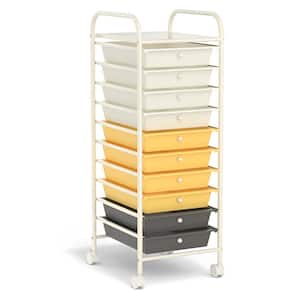 10-Tier Yellow Rolling Storage Cart Organizer Steel Kitchen Cart with Plastic Drawers