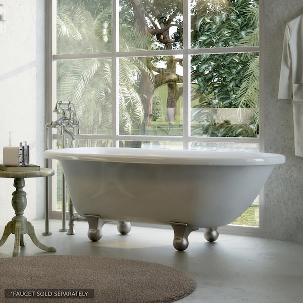 PELHAM & WHITE Laughlin 60 in. Acrylic Clawfoot Bathtub in White, Cannonball Feet, Drain in Brushed Nickel
