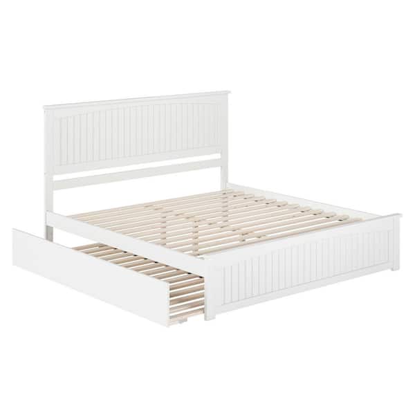 Nantucket White Solid Wood Frame King Platform Bed with Matching Footboard and Twin XL Trundle
