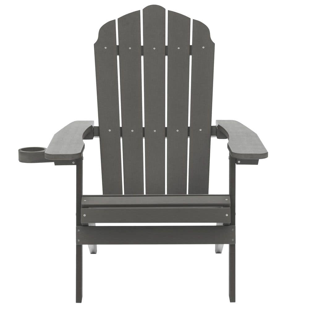 All-Weather Patio Folding Adirondack Chair HDPE Frame Lawn Chair with Slat Seat and Cup Holder, Gray price history on PriceWatchPro