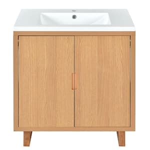 29.5 in. W x 18 in. D x 35 in. H Freestanding Bath Vanity in Light Brown with White Resin Top and Single Basin Sink