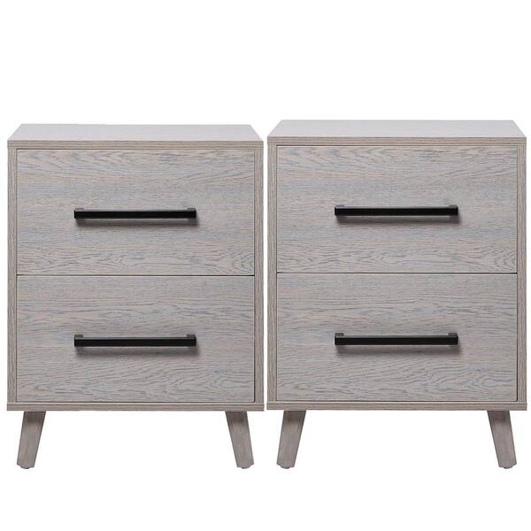 Unbranded 2-Drawers Gray Nightstand Living Room End Table 23.6 in. H x 17.7 in. W x 13.8 in. D (Set of 2)