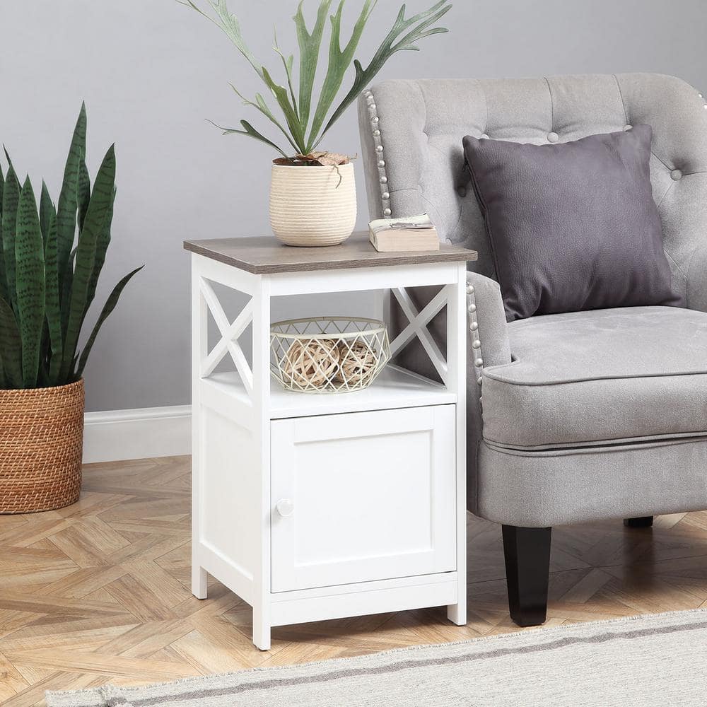 Oxford Driftwood and White Square End Table with Cabinet