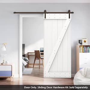 24 in. x 84 in. Z Series White DIY Knotty Pine Wood Interior Sliding Barn Door with Hardware Kit