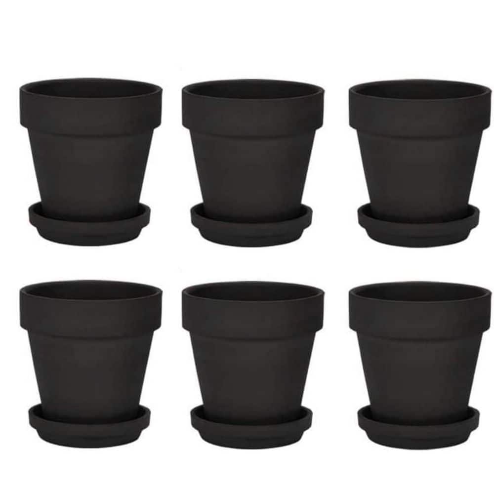 Black Terracotta Indoor/Outdoor Planter with Saucer(4 in. W x 4 in