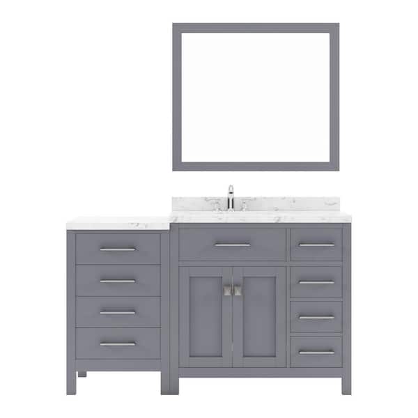 Virtu USA Caroline Parkway 57 in. W x 22 in. D x 35 in. H Single Sink Bath Vanity in Gray with Quartz Top and Mirror