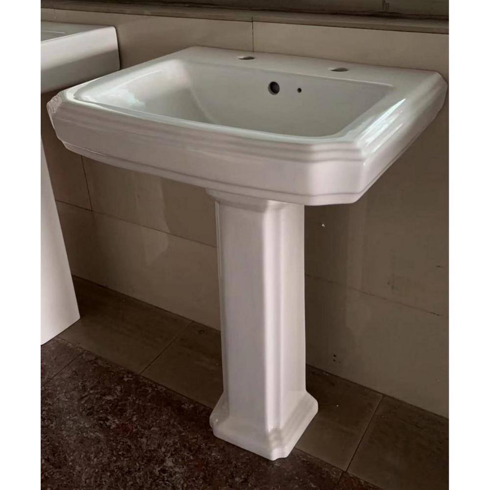HOROW 19 in. White Ceramic Rectangular Pedestal Combo Bathroom Sink