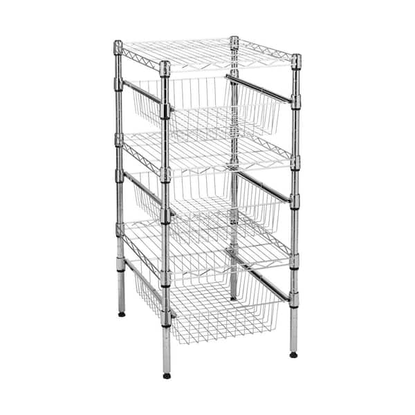 11 in. H x 15 in. W x 18 in. D Adjustable Steel Shelf with Basket Cabinet Organizer in Chrome