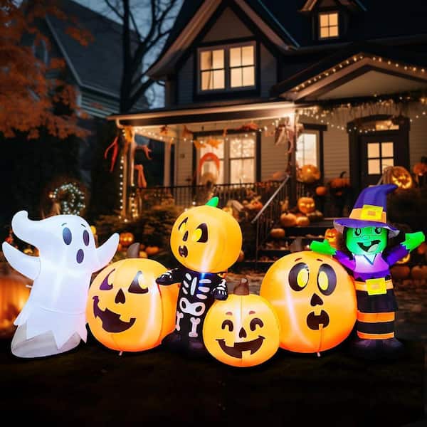 Joyfy Syncfun 8 FT Long Horizontal Inflatable Pumpkin & Ghost Decoration with LEDs