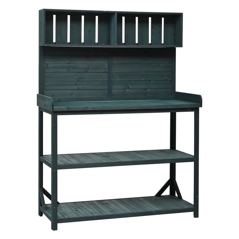 46.9 in. W x 65 in. H Dark Green Wood Outdoor Bench Table, with 4 Shelves and Side Hook, for Patio and Garden price history on PriceWatchPro