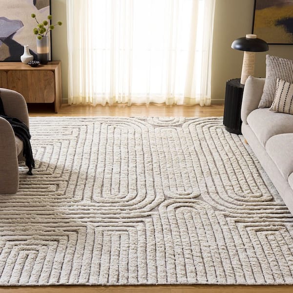Kilim 9 ft. x 12 ft. Beige/Ivory Geometric High-Low Area Rug