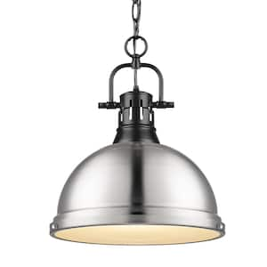 Duncan 1-Light Pendant with Chain in Black with a Pewter Shade