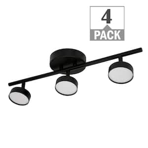 20 in. Matte Black 3 Head Track Light Adjustable Heads Integrated LED Flush Mount Warm White to Daylight (4-Pack)