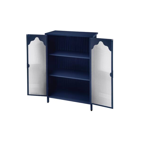 25.99 in. W x 13.39 in. D x 42.72 in. H Ready to Assemble Floor Kitchen Cabinet in Blue with Glass Doors