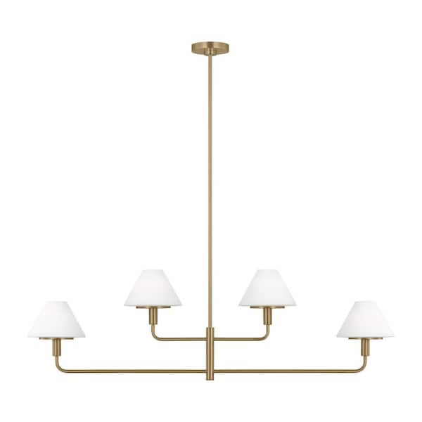 Mendota 4 Light Satin Brass Transitional Chandelier with Opal Etched Glass Shades