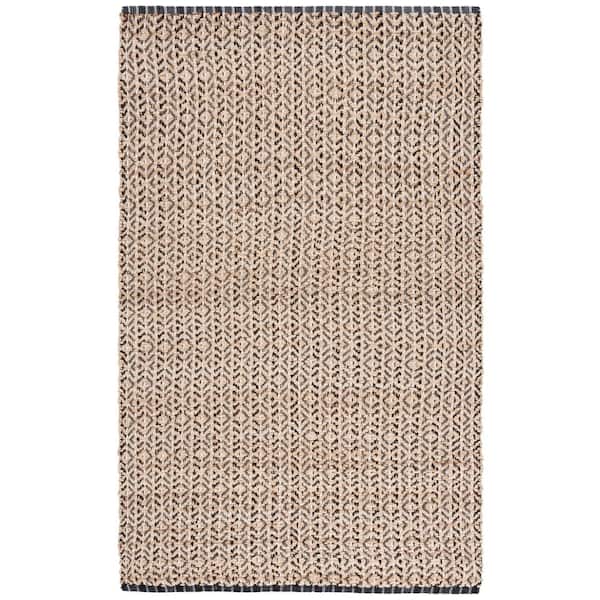 Natural Fiber 8 ft. x 10 ft. Natural/Black Geometric Striped Distressed Area Rug