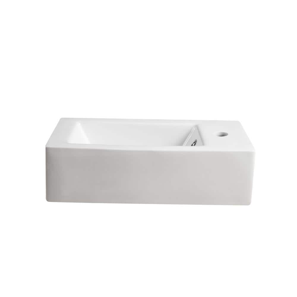 Elanti White Ceramic Rectangular Wall-Mount Bathroom Sink