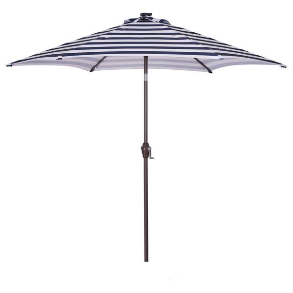 Tunearary Blue 8.7ft. Market Patio Umbrella Push Button Tilt and Crank Outdoor Umbrella with 24 LED Lights