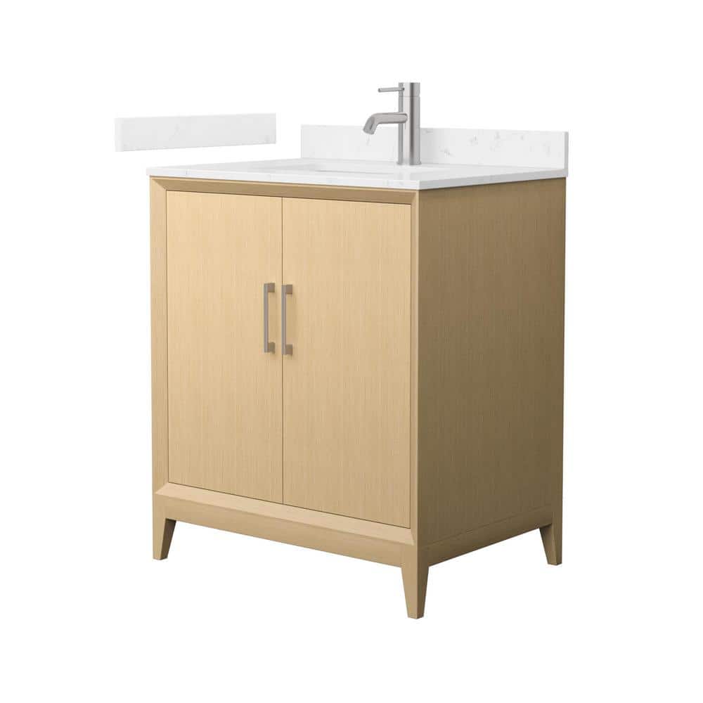Janna 30" White Oak Freestanding Vanity with Carrara Marble Top