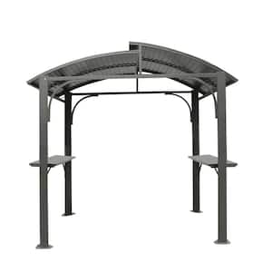 8 ft. x 5 ft. Gray Arc Roof Outdoor Grill Canopy with Double Galvanized Steel Roof and 2 Side Shelves