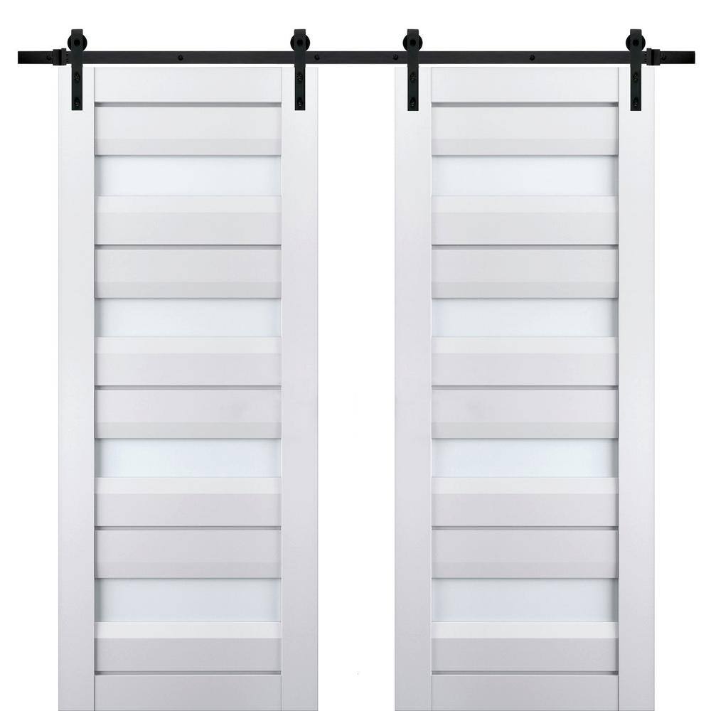 Assemble Required 18 in. x 96 in. 2-Panel Frosted Glass White Solid Wood Sliding Barn Door with Hardware Kit price history on PriceWatchPro