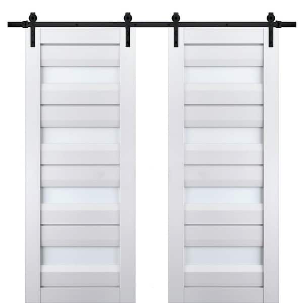 Sartodoors Assemble Required 32 in. x 80 in. 2-Panel Frosted Glass ...