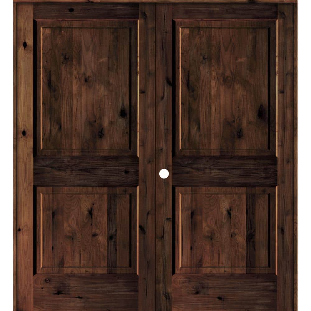 72 in. x 80 in. Rustic Knotty Alder 2-Panel Square Top Right-Handed Red Mahogany Stain Wood Double Prehung Interior Door price history on PriceWatchPro