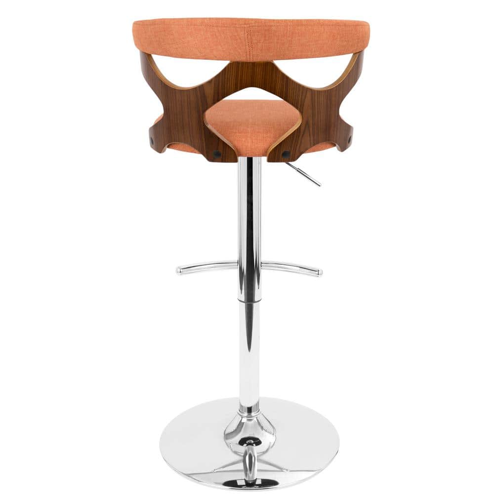 Walnut and Orange Leather Swivel Adjustable Barstool