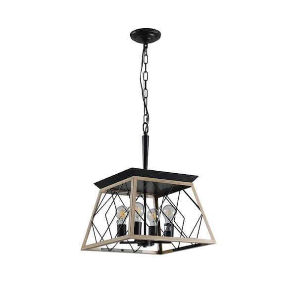 Keazile Tryns 16 in. 4-Light Black Farmhouse Chandelier Light Fixture with Caged Metal Shade