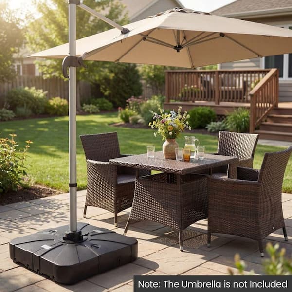 everhome patio umbrella base VredHom with Wheels, 43lbs White Outdoor Umbrella Stand profile base that tucks neatly under the table 9x12 FT Rectangular Cantilever Patio