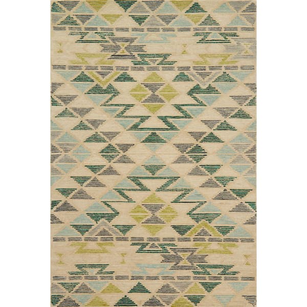 Loloi Gemology Ivory/Aqua 3 ft. 6 in. x 5 ft. 6 in. Geometric 100% Wool Pile Area Rug