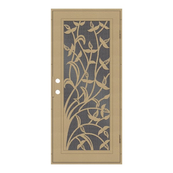 Unique Home Designs 36 in. x 80 in. Yale Desert Sand Left-Hand Surface Mount Security Door with Black Perforated Metal Screen