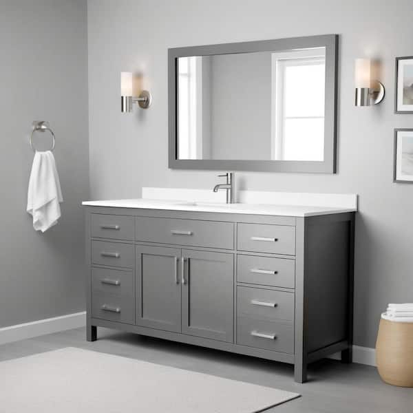 Beckett 66 in. W x 22 in. D Single Vanity in Dark Gray with Cultured Marble Vanity Top in White with White Basin