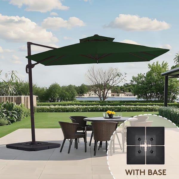 JEAREY 10 ft. x 10 ft. Square Cantilever Patio Umbrella with Weighted Base in Dark Green