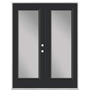 60 in. x 80 in. Jet Black Steel Prehung Left-Hand Inswing Full Lite Clear Glass Patio Door without Brickmold