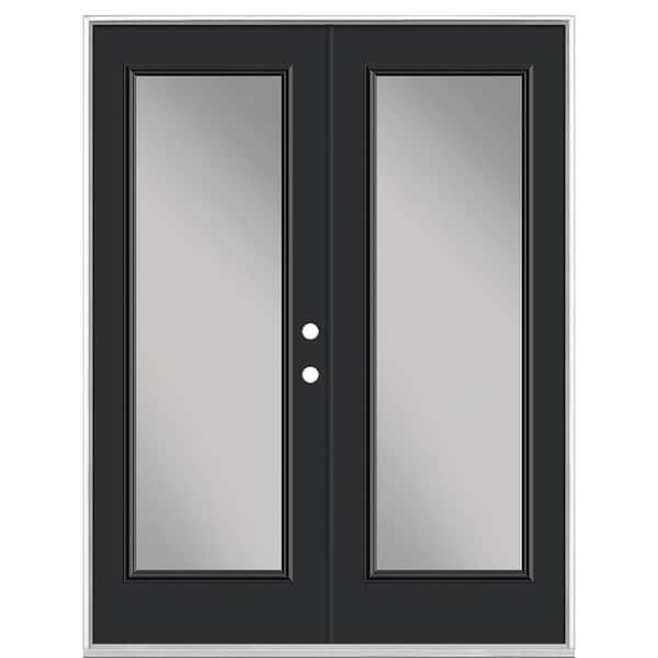 Masonite 60 in. x 80 in. Jet Black Steel Prehung Left-Hand Inswing Full Lite Clear Glass Patio Door in Vinyl Frame, no Brickmold